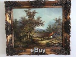 Antique vintage gilt framed original signed oil painting large landscape