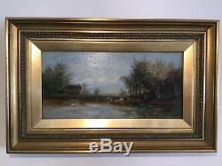 Antique vintage gilt framed original signed oil painting on canvas SUPERB