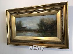 Antique vintage gilt framed original signed oil painting on canvas SUPERB