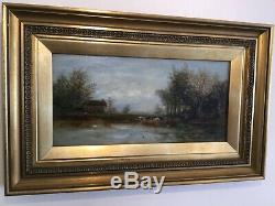 Antique vintage gilt framed original signed oil painting on canvas SUPERB