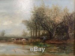 Antique vintage gilt framed original signed oil painting on canvas SUPERB