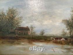 Antique vintage gilt framed original signed oil painting on canvas SUPERB