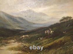 Antique vintage gilt framed original signed oil painting on canvas Scottish scen