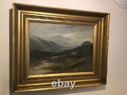 Antique vintage gilt framed original signed oil painting on canvas Scottish scen