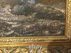 Antique vintage gilt framed signed original oil painting on canvas Fly fishing