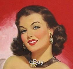 Art Frahm rare signed original oil painting Woman Against Red, pin-up'50s MC101