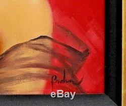 Art Frahm rare signed original oil painting Woman Against Red, pin-up'50s MC101