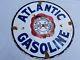 Atlantic Gasoline Porcelain Sign Gas Oil Car Dealer Vintage Garage Pump Plate