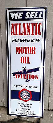 Atlantic Motor Oil Airplane Aviation VC Gas Oil Vintage Concepts Porcelain Sign