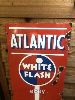 Atlantic White Flash Wayne 60 Gas Pump Face Porcelain Sign Vintage Oil Rare