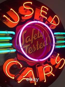 BIG! Neon Sign Safety Tested Used Cars Vintage Style Advertising Gas Oil Car