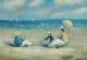 Beautiful Oil On Canvas Impressionist Vintage Beach Scene Illegibly Signed