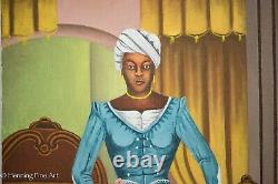 Beautiful Vintage African American Portrait Painting Folk Art Victorian Signed
