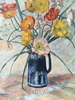Beautiful Vintage Floral Still Life Oil Painting Canvas Bloomsbury Look Signed