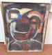 Beautiful Vintage Mid Century Abstract Clown 1969 Signed Oil Painting On Canvas