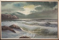 Beautiful Vintage Seascape Oil Painting, Rocky Coast, Signed Clemens NICE