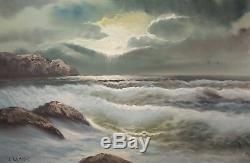 Beautiful Vintage Seascape Oil Painting, Rocky Coast, Signed Clemens NICE