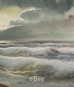 Beautiful Vintage Seascape Oil Painting, Rocky Coast, Signed Clemens NICE