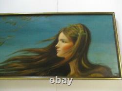 Becerra Painting Vintage Woman Female Retro 48 Inches Portrait 1970's Rare Art