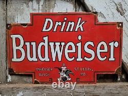 Budweiser Beer Vintage Porcelain Bar Sign Restaurant Liquor Advertising Lager