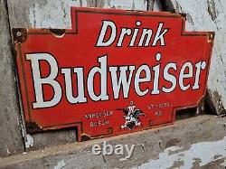 Budweiser Beer Vintage Porcelain Bar Sign Restaurant Liquor Advertising Lager