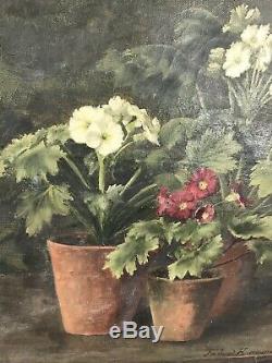 C19th French Oil On Canvas Painting Signed Antique Floral Flowers Vintage