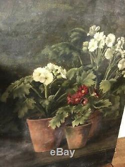 C19th French Oil On Canvas Painting Signed Antique Floral Flowers Vintage