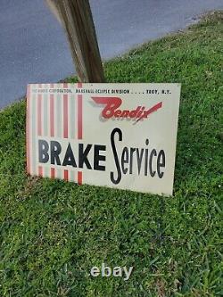 C. 1950s Original Vintage Bendix Brake Service Sign Metal Car Gas Oil NY GM Chevy