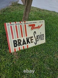 C. 1950s Original Vintage Bendix Brake Service Sign Metal Car Gas Oil NY GM Chevy