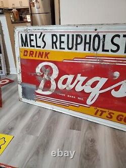C. 1950s Original Vintage Drink Barq's Root Beer Sign Metal Embossed Soda Gas Oil