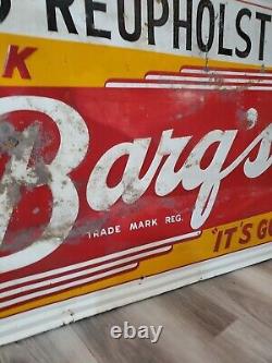 C. 1950s Original Vintage Drink Barq's Root Beer Sign Metal Embossed Soda Gas Oil