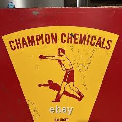 C. 1960s Original Vintage Champion Chemicals Sign Metal Boxer Dealer Sign Gas Oil