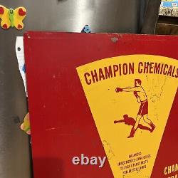 C. 1960s Original Vintage Champion Chemicals Sign Metal Boxer Dealer Sign Gas Oil