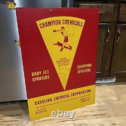 C. 1960s Original Vintage Champion Chemicals Sign Metal Boxer Dealer Sign Gas Oil