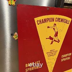 C. 1960s Original Vintage Champion Chemicals Sign Metal Boxer Dealer Sign Gas Oil