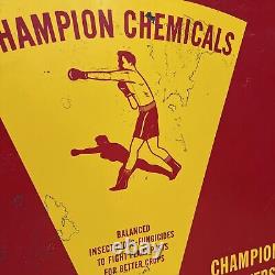 C. 1960s Original Vintage Champion Chemicals Sign Metal Boxer Dealer Sign Gas Oil