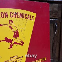 C. 1960s Original Vintage Champion Chemicals Sign Metal Boxer Dealer Sign Gas Oil