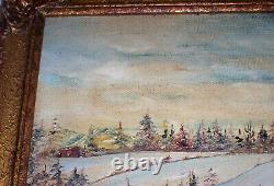 Circa 1940's Oil Painting WINTER WOODS Snowy Landscape & Cabin, Signed Corkum