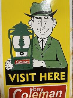 Coleman Vintage Porcelain Camping Lantern Cabin Lake Equipment Sign Gas & Oil