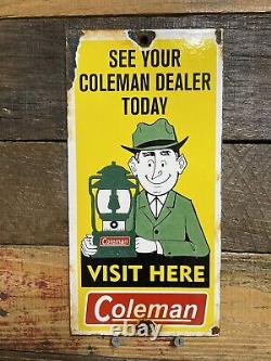 Coleman Vintage Porcelain Camping Lantern Cabin Lake Equipment Sign Gas & Oil