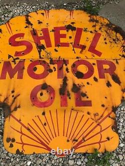 EARLY ORIGINAL VinTagE SHELL MOTOR OIL Sign PORCELAIN Gas Station Oil OLD PATINA