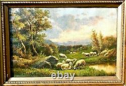 Early American Oil Painting Signed Thomas B. Craig Landscape Sheep Grazing