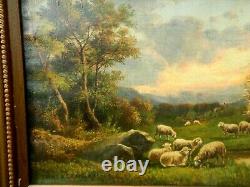 Early American Oil Painting Signed Thomas B. Craig Landscape Sheep Grazing