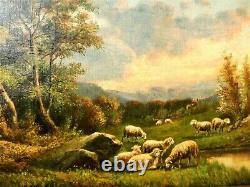 Early American Oil Painting Signed Thomas B. Craig Landscape Sheep Grazing