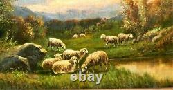 Early American Oil Painting Signed Thomas B. Craig Landscape Sheep Grazing