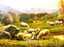 Early American Oil Painting Signed Thomas B. Craig Landscape Sheep Grazing