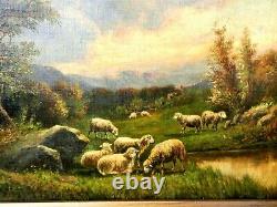 Early American Oil Painting Signed Thomas B. Craig Landscape Sheep Grazing