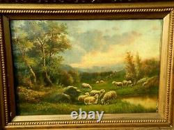 Early American Oil Painting Signed Thomas B. Craig Landscape Sheep Grazing