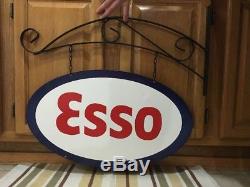 Esso Gas Oil Flange Sign Double Sided Metal Vintage Style Service Station Pump