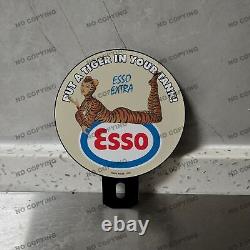 Esso Tiger Girl Plate Topper Sign Gas Oil Service Garage Vintage Porcelain